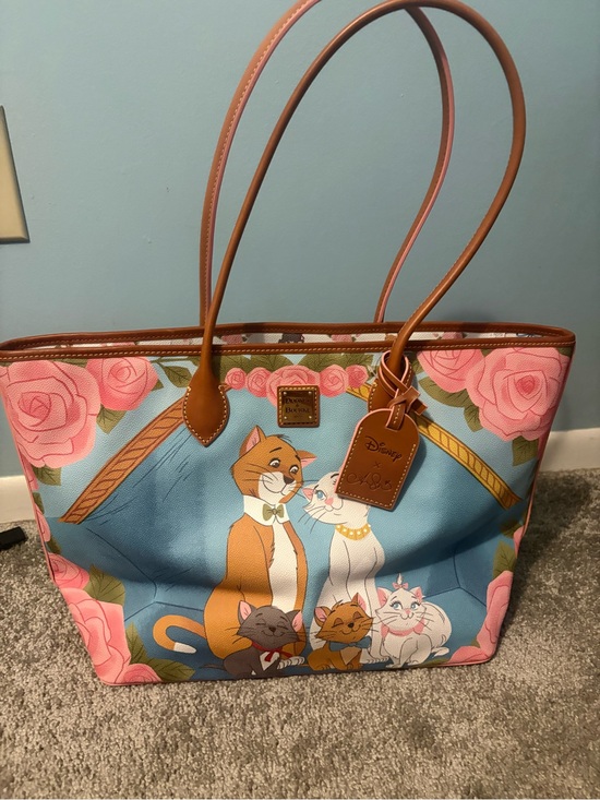 Dooney & Bourke Handbags - Dooney & Bourke Blue Tote with Pink Rose Aristocats Print